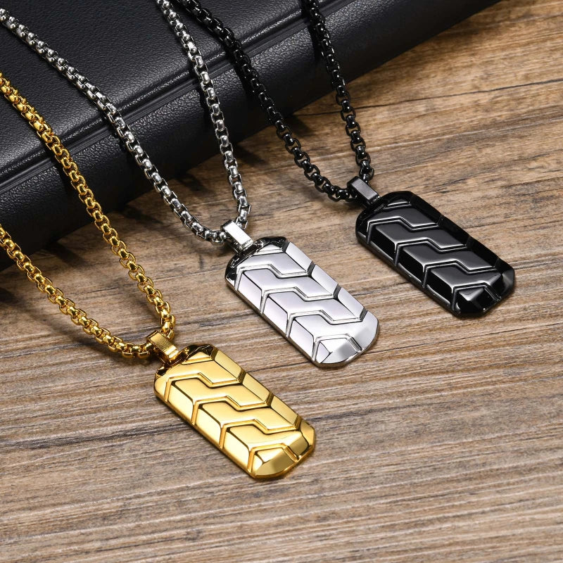 Geometric Tire Pattern Pendants Stainless Steel Men Personalized Trendy Square Pearl Necklace Fashion Jewelry Birthday Gift