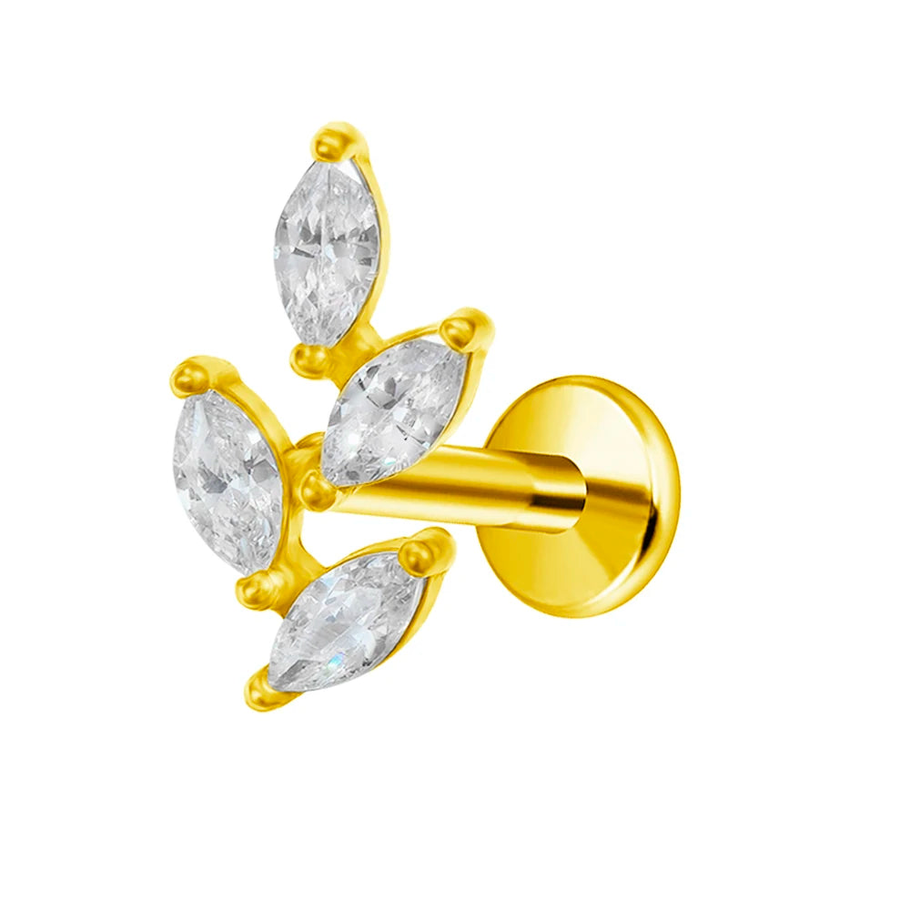 Leaf Helix Piercing Jewelry Forward Helix CZ Earring 100% 316L Stainlesss Steel Internally Threaded Tragus Stud