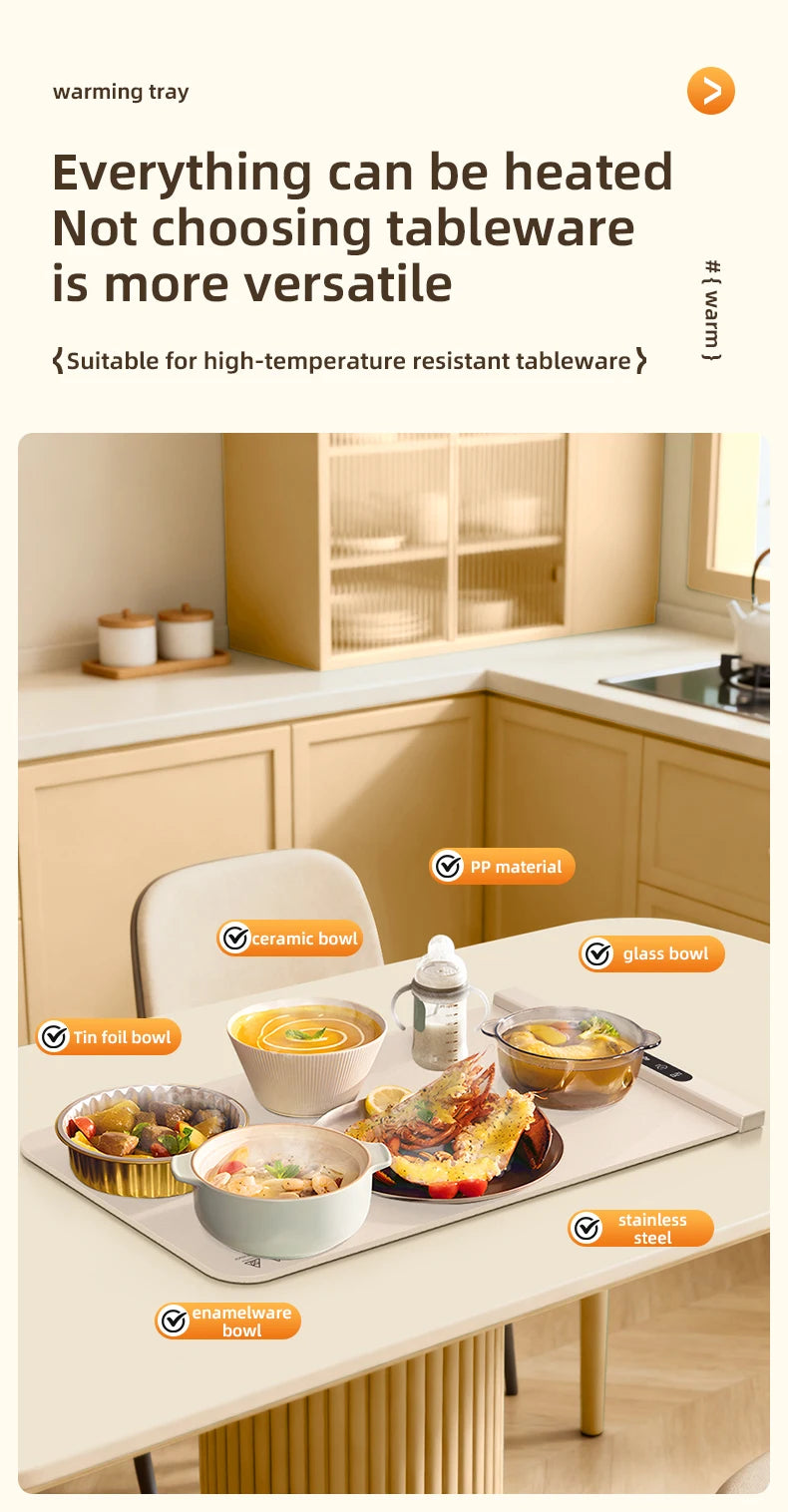 Electric Warming Tray Food Warmer Plate Foldable Portable Smart Food Fast Heating Mat Electric Warming Tray Food Warming Board