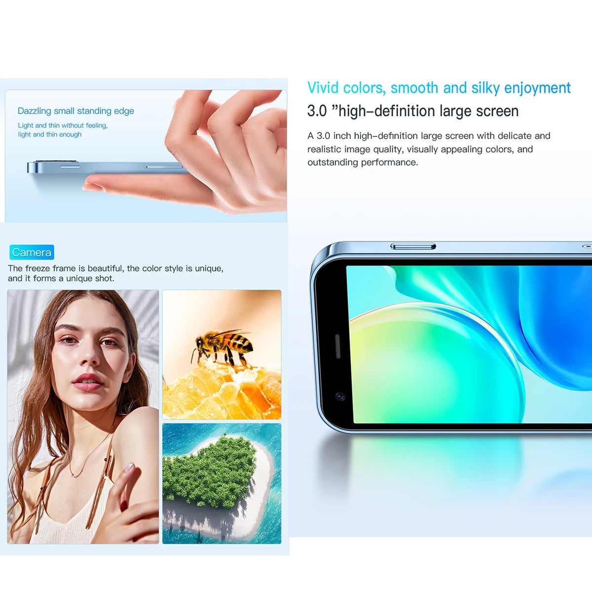 Mini smartphone is equipped with a 3.0-inch screen, compatible with the Android system, and offers 2GB of RAM and 16GB of ROM