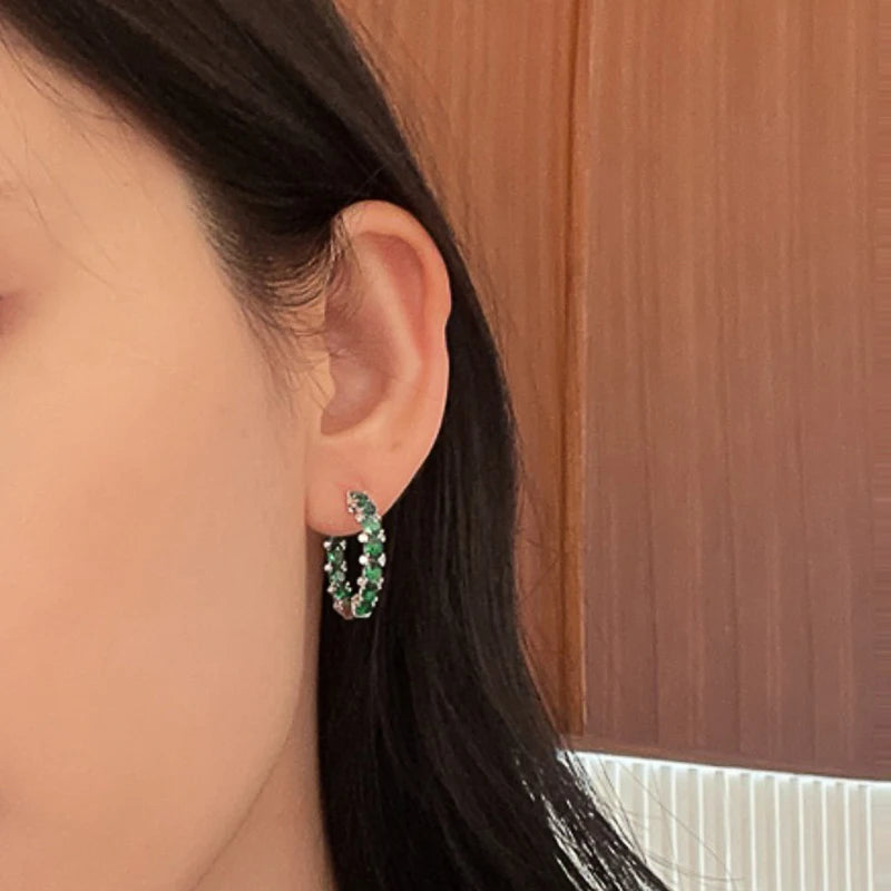 Huitan Aesthetic Women Hoop Earrings Silver Color/gold Color Fashion Daily Party Accessories Elegant Wedding Jewelry Inlaid CZ