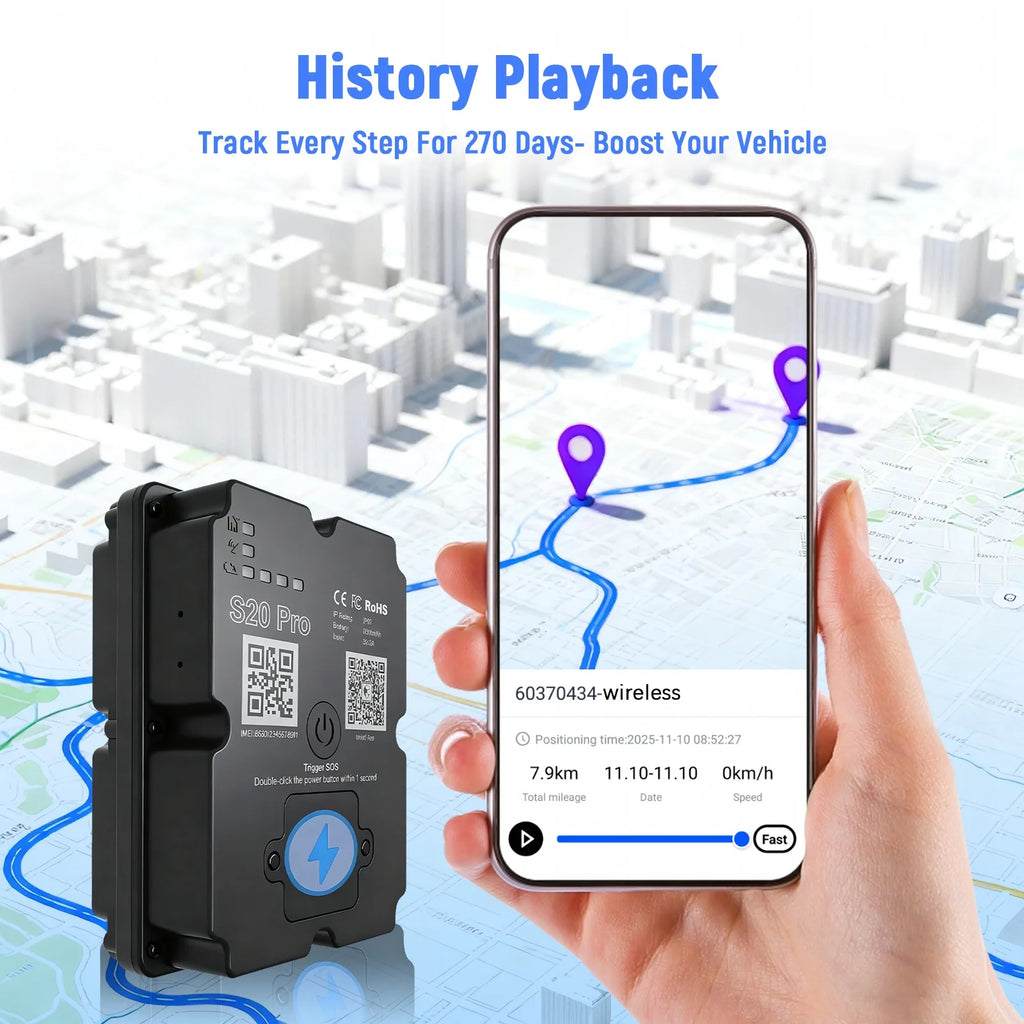4G GPS Tracker For Vehicle 7500mAh Long Battery Strong Magnetic 4-Star Positioning IP67 Waterproof Multiple Alarms Anti-theft