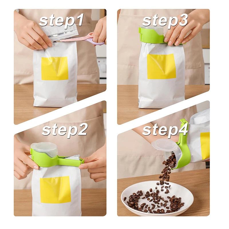 4PCS Food Bag Clips With Pour Spout, Durable Plastic Sealing Clips For Snacks, Cereal, Pet Food – Easy Pour Bag Clips